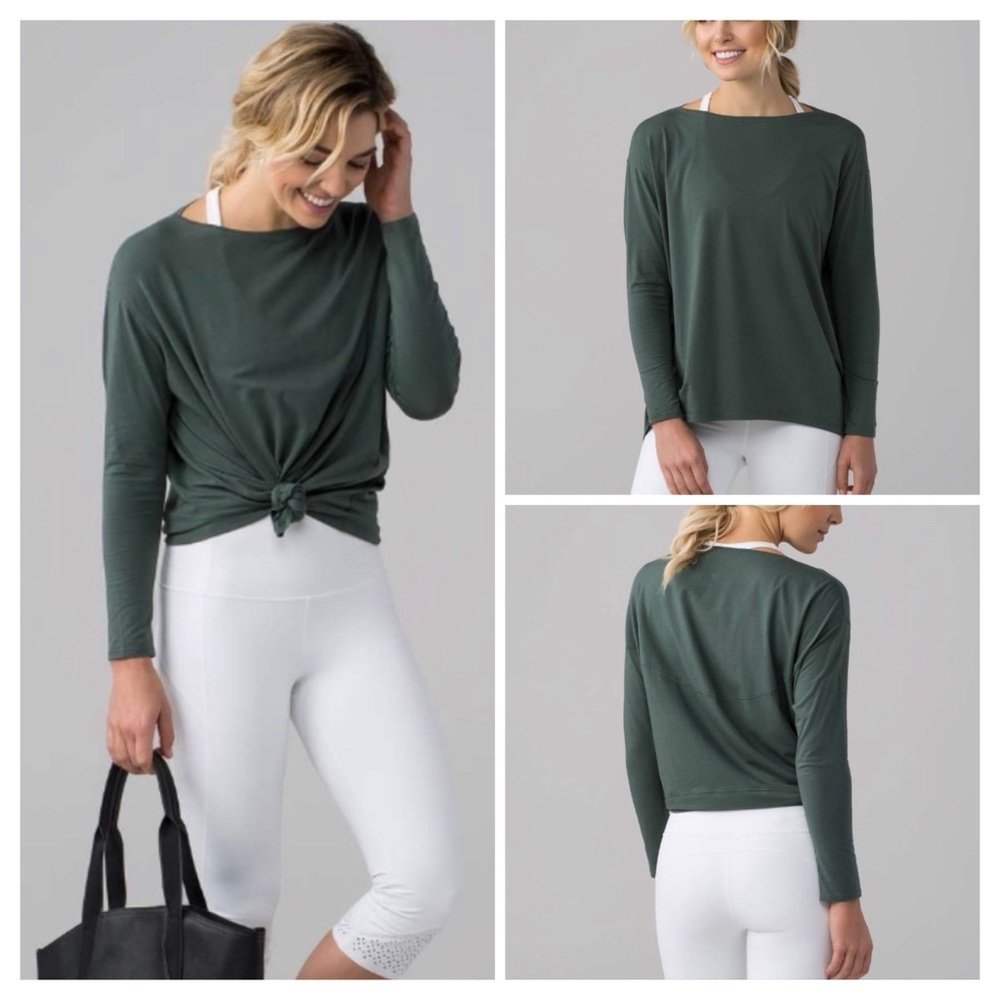 Lululemon Back In Action Long Sleeve Shirt in Dark Forest Green - Womens Size 8